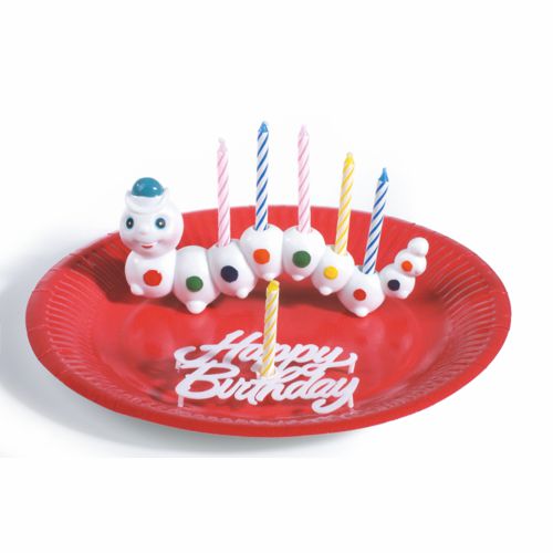 Papstar 8x Halter für Geburtstagskerzen 6,5 cm x 15 cm "Würmli" mit 6 Kerzen