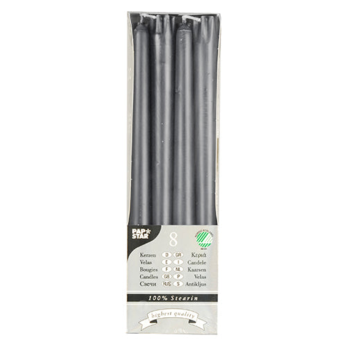 Papstar 10x 8 Leuchterkerzen Ø 2,2 cm · 25 cm grau aus 100 % Stearin