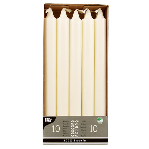 Papstar 12x 10 Kronkerzen Ø 2,2 cm · 24 cm weiss aus 100 % Stearin