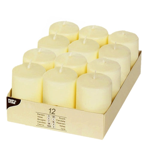 Papstar 6x 12 Stumpenkerzen Ø 40 mm · 60 mm elfenbein "Ivory" mit Flachkopf