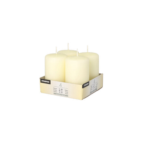 Papstar 6x 4 Stumpenkerzen Ø 50 mm · 80 mm elfenbein "Ivory" mit Flachkopf