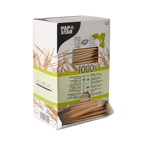 Papstar 12x 1000 Zahnstocher, Holz gehüllt rund 6,5 cm mit Menthol