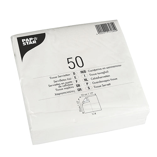 Papstar 1.450 Servietten, 2-lagig 1/4-Falz 33 cm x 33 cm weiss