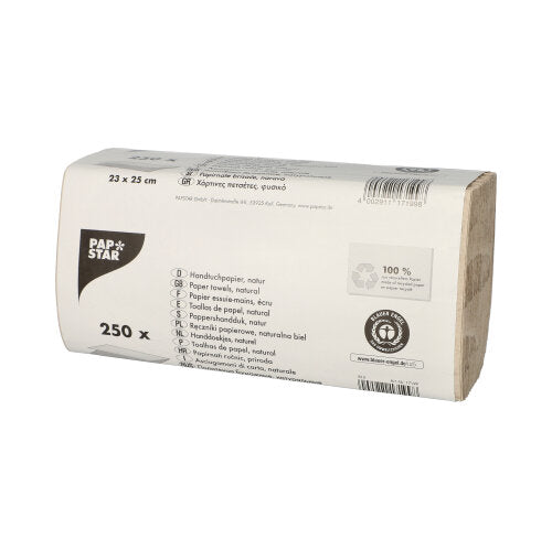 Papstar 20x 250 Blatt Handtuchpapier V-Falz 23 cm x 25 cm natur Zick Zack, 1-lagig