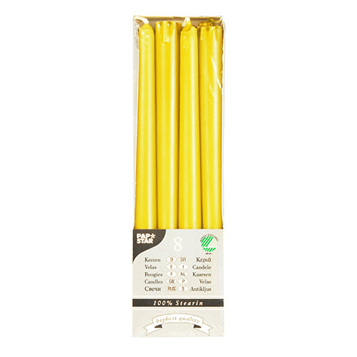Papstar 10x 8 Leuchterkerzen Ø 2,2 cm · 25 cm gelb aus 100 % Stearin