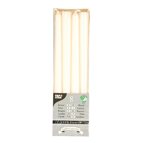 Papstar 10x 8 Leuchterkerzen Ø 2,2 cm · 25 cm creme aus 100 % Stearin