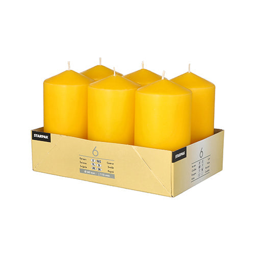 Papstar 4 x 6 Stumpenkerzen Ø 60 mm · 115 mm goldgelb