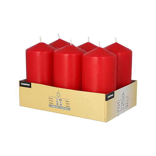 Papstar 4x 6 Stumpenkerzen Ø 60 mm · 115 mm rot