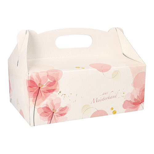 Papstar 10x 15 Gebäck-Kartons, Pappe eckig 23 cm x 16 cm x 9 cm rosé mit Tragegriff