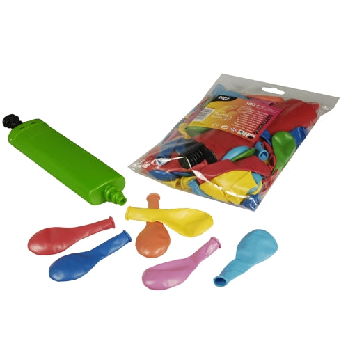 Papstar 5x 100 Luftballons mit Pumpe Ø 22 cm farbig sortiert