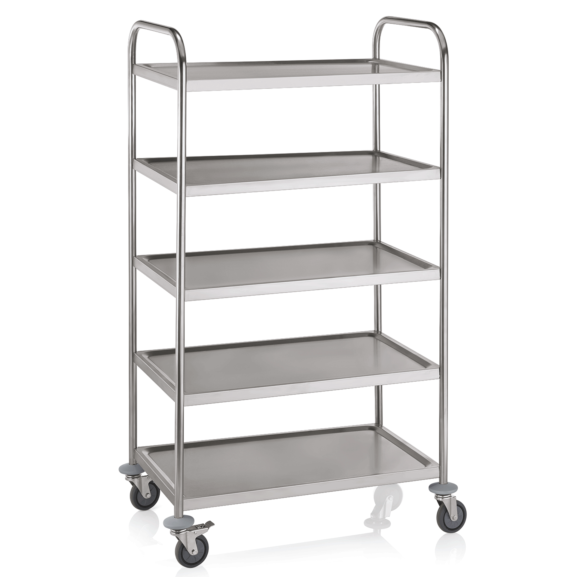 WAS Germany Servierwagen, Edelstahl, Silber, 5 Borde, Tragfähigkeit pro Bord 30kg, 85x53x154cm (1950005)