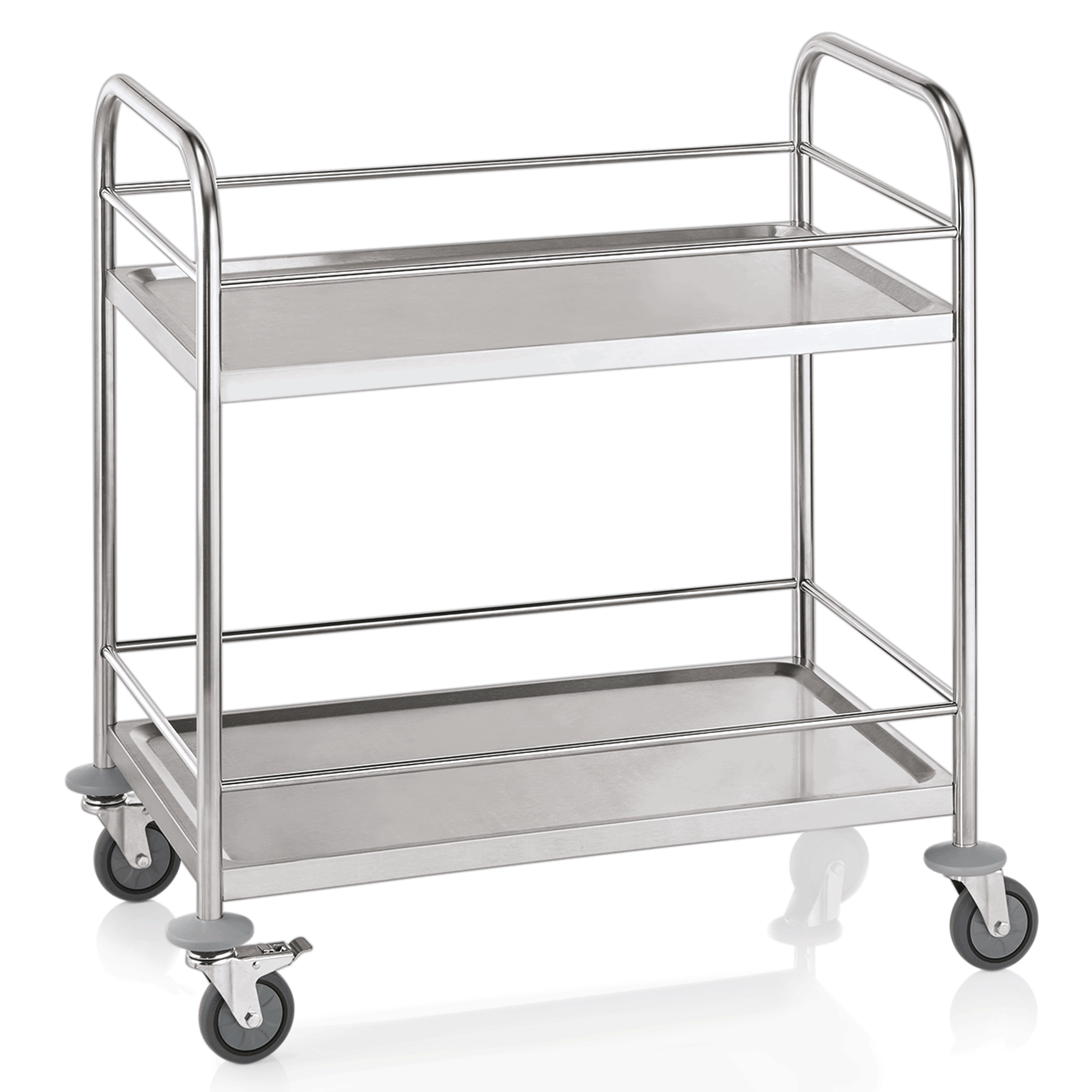 WAS Germany Servierwagen (Mit Rehling), Edelstahl, Silber, 2 Borde, Tragfähigkeit pro Bord 30kg, 85x53x95cm (1950008)