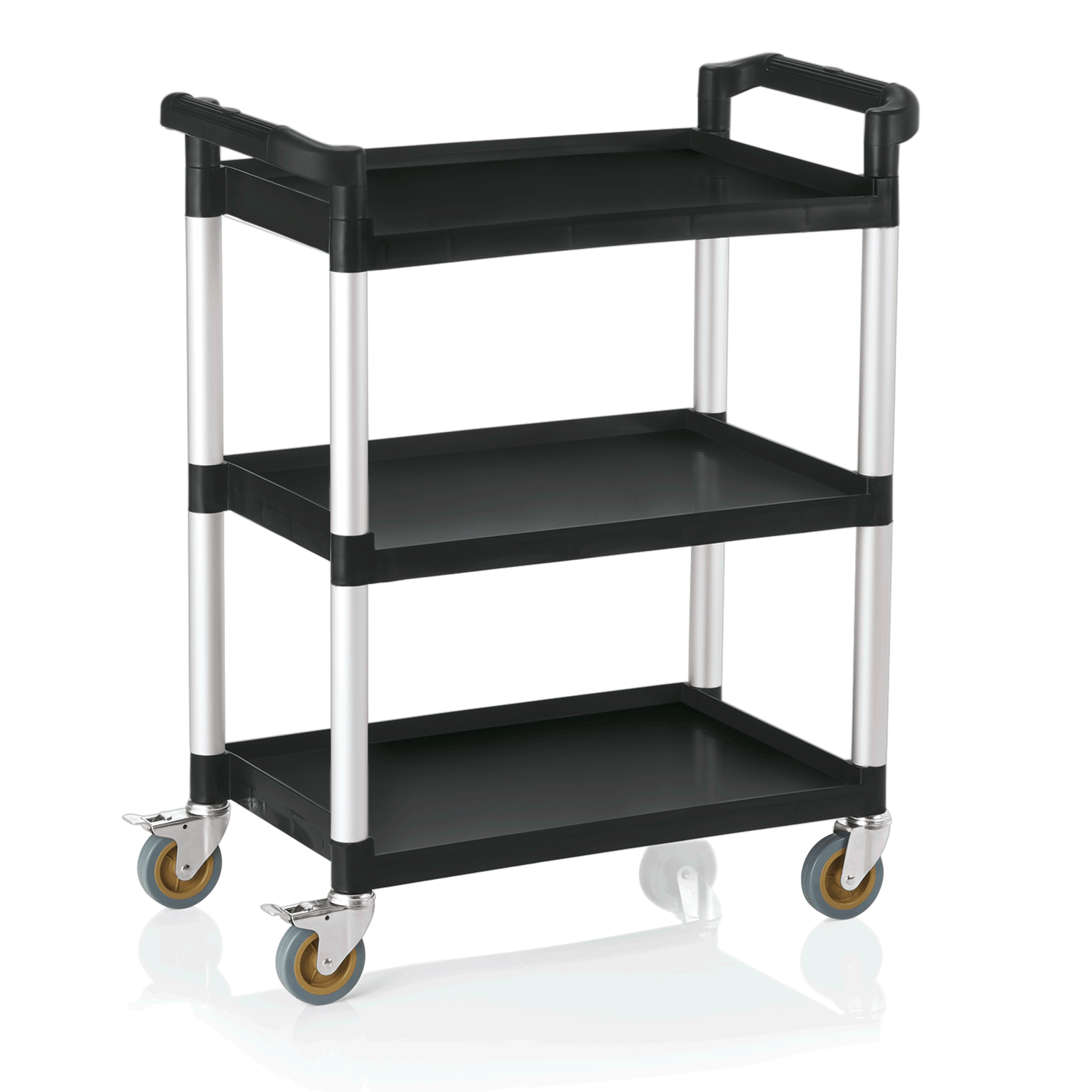 WAS Germany Servierwagen, Aluminium und Polypropylen, Schwarz und Silber, 3 Borde, Tragfähigkeit pro Bord 25kg, 82x41x95cm (1951003)