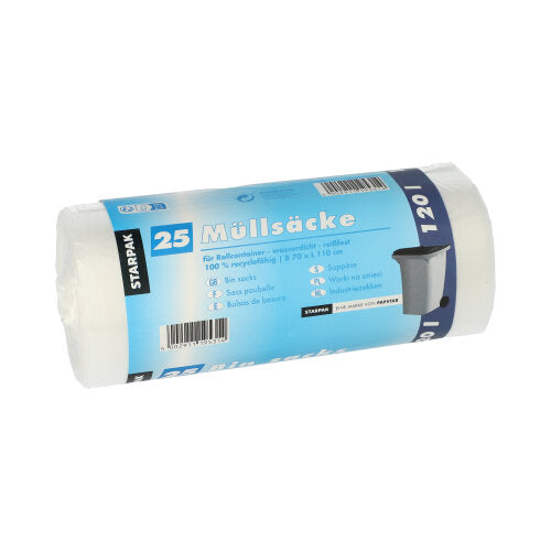 Papstar 20x 25 Müllsäcke, HDPE 120 l 110 cm x 70 cm transparent