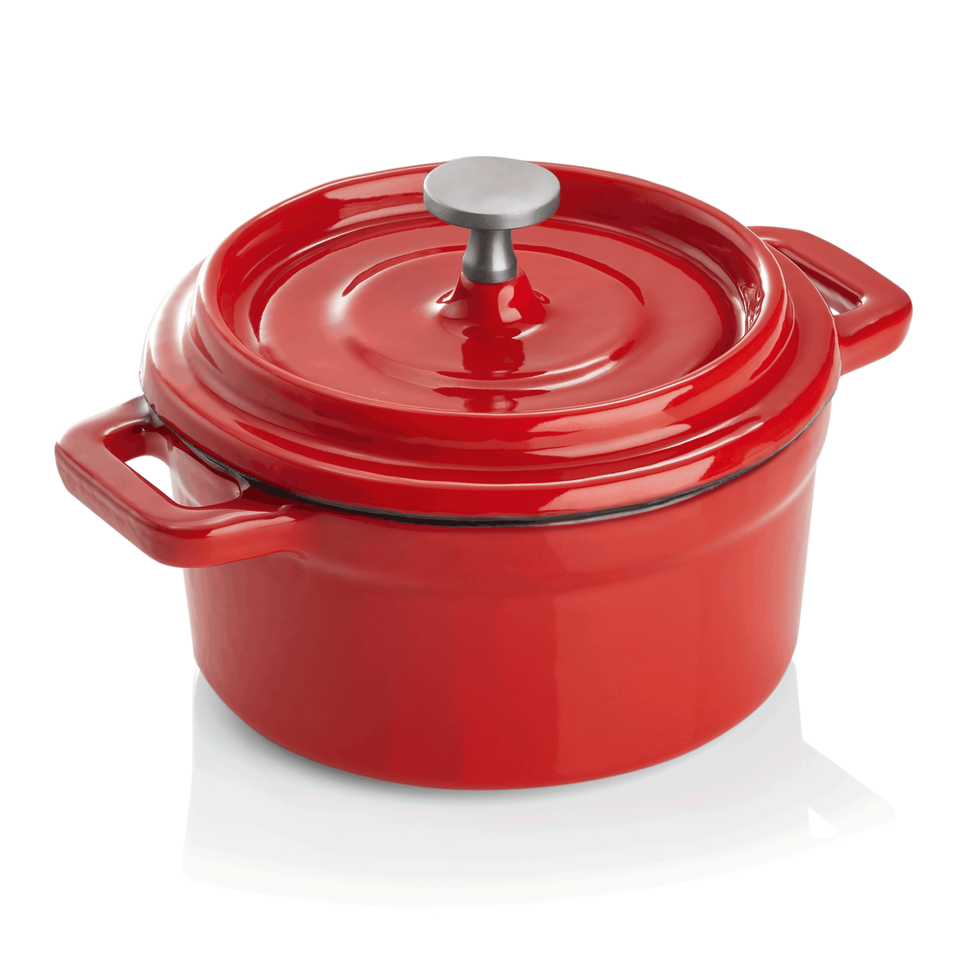 WAS Germany Cocotte (Emailliert), Gusseisen und Edelstahl, Rot, Durchmesser: 10cm, Höhe: 6,5cm (3525100)