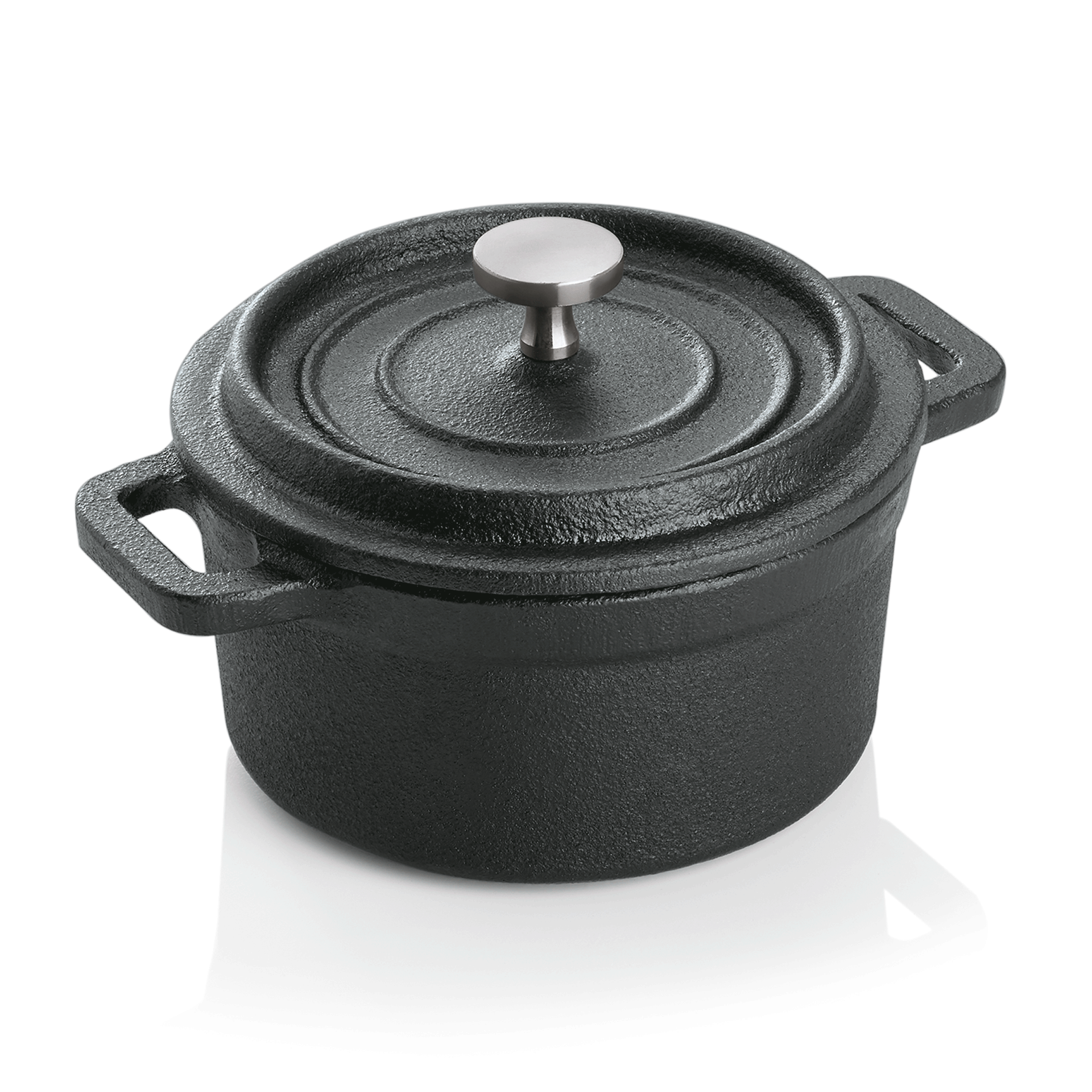 WAS Germany Cocotte, Gusseisen und Edelstahl, Schwarz, Rund, Durchmesser: 10cm, Höhe: 6cm (3525101)