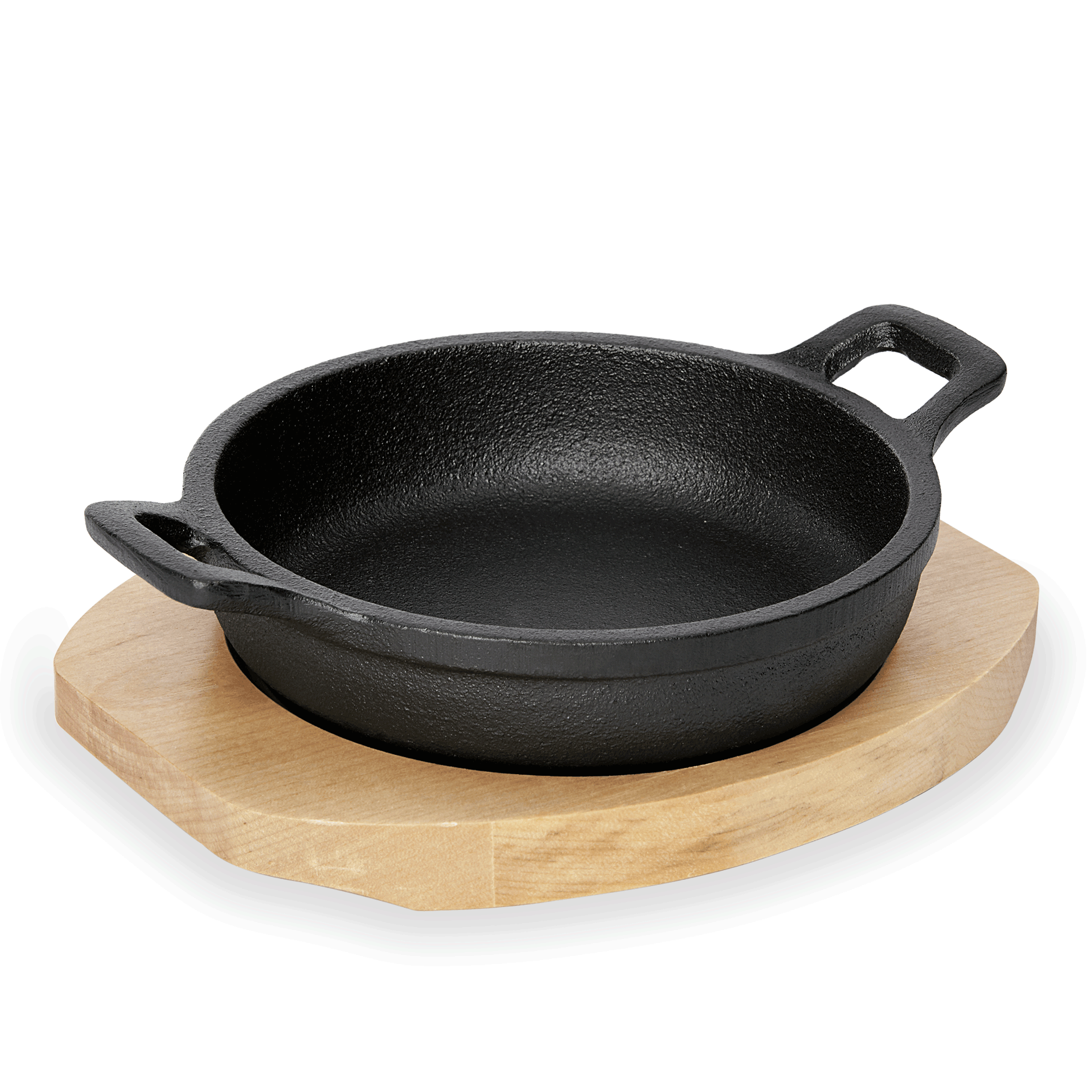 WAS Germany Servierpfanne mit Holzuntersetzer, Serie Cast Iron 35, Gusseisen, Durchmesser 16cm (3535160)