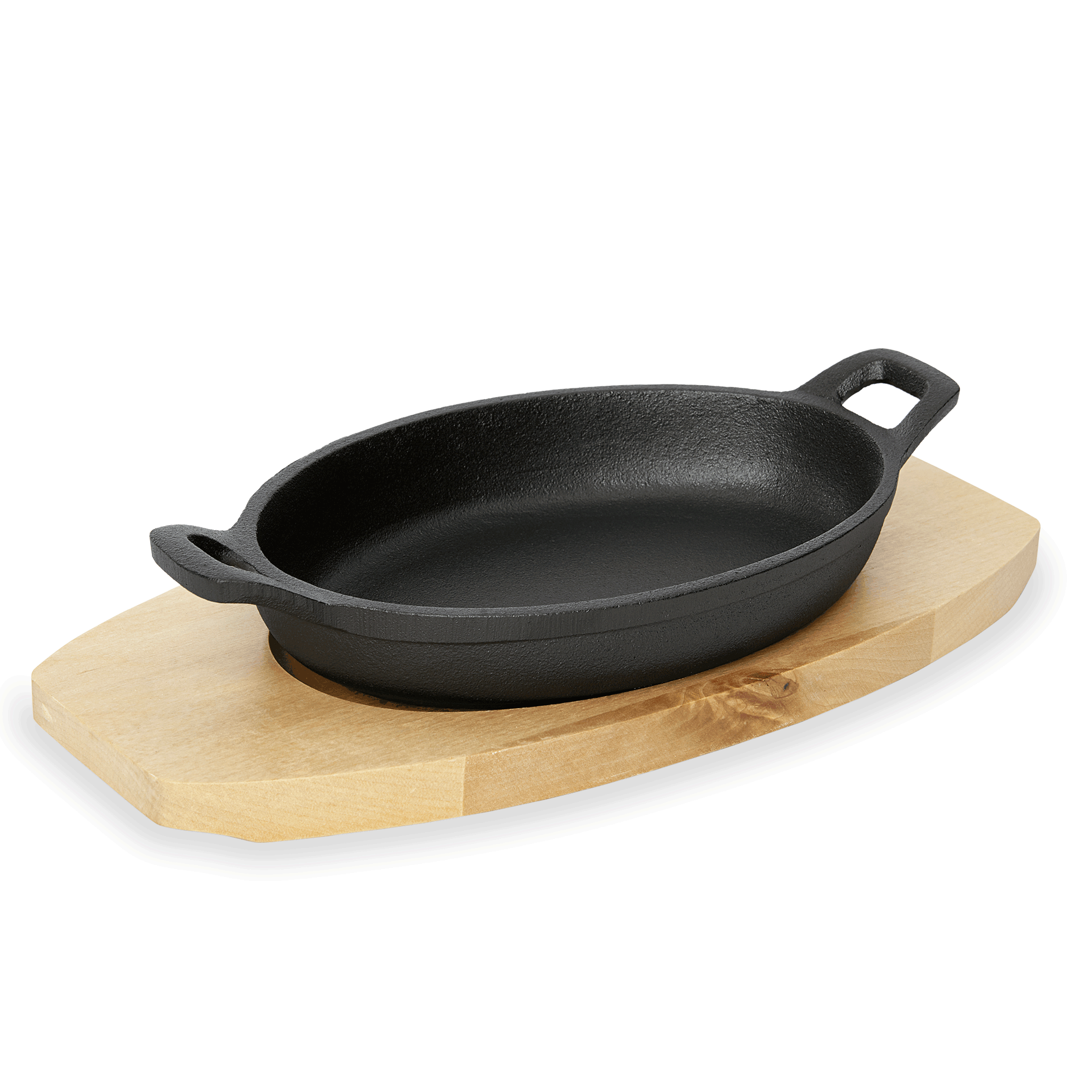 WAS Germany Servierpfanne (mit Seitengriffen und Holzuntersetzer), Gusseisen und Holz, Serie: IRON DINING, 15,5x9,5x3cm (3536155)