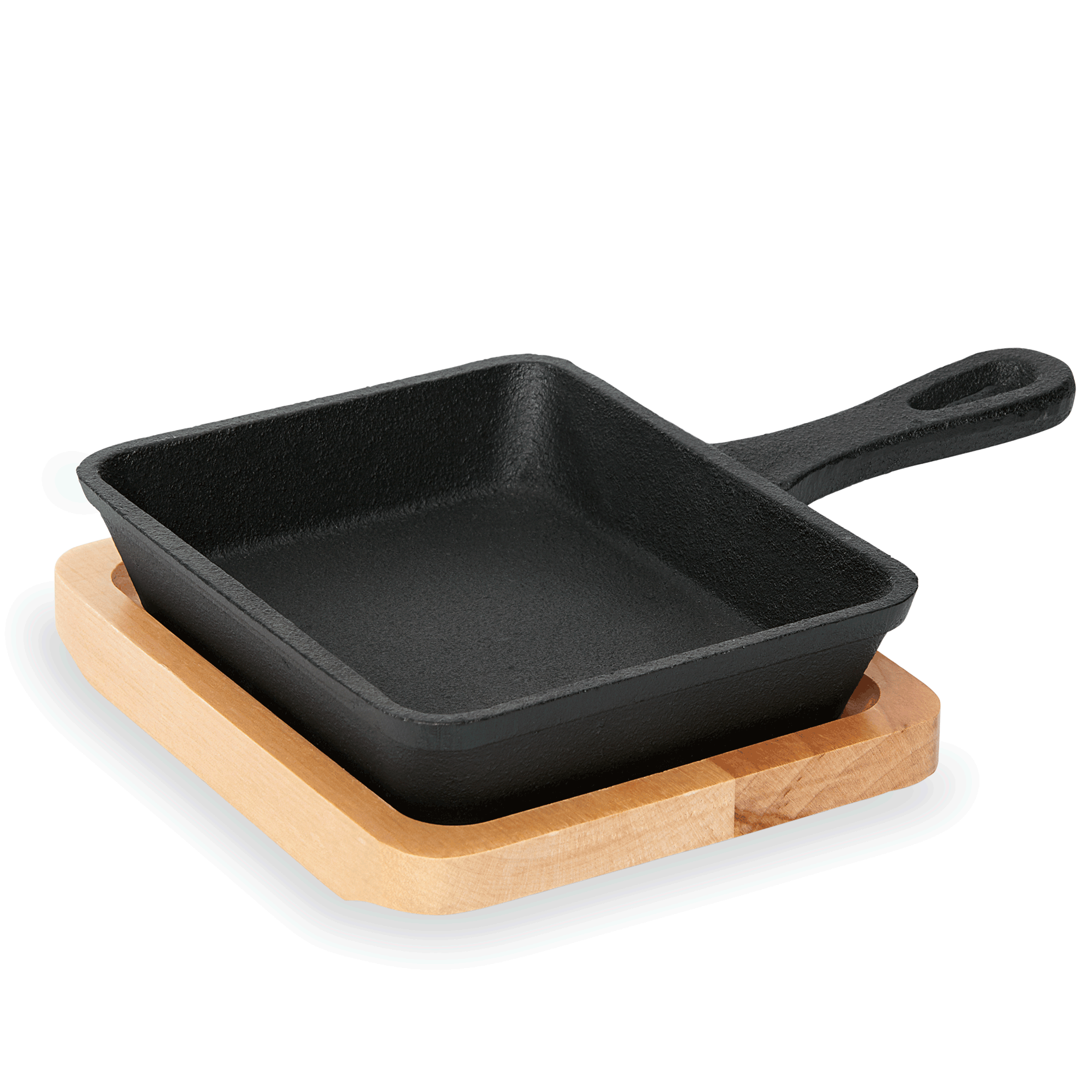 WAS Germany 1x Mini Servierpfanne IRON DINING, mit Holzuntersetzer, 12,5 x 10,5 x 2,5 cm, Gusseisen, Holz  (3539120)