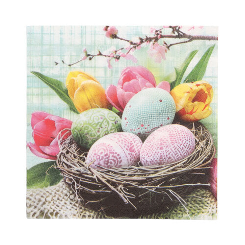 Papstar 15x 20 Servietten, Bunt, "Easter  Basket", 3-lagig, 1/4-Falz, 33x33cm
