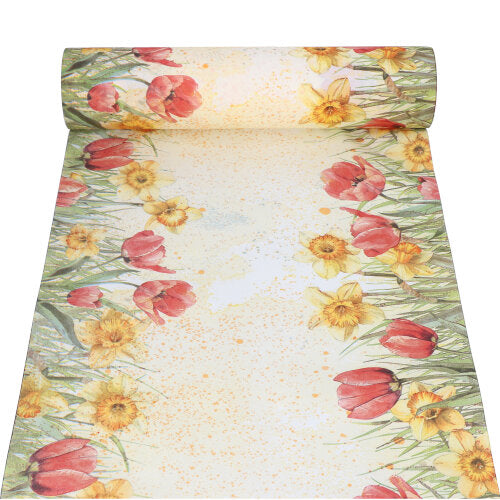 Papstar 6x Tischläufer, Bunt, Airlaid, "Tulips & Daffodils", 24mx40cm auf Rolle