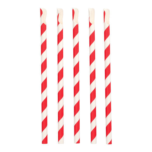 Papstar 1.000 Trinkhalme mit Löffel "Stripes", Papier, rot/weiß, Abmessungen: Ø 10mm · 23cm