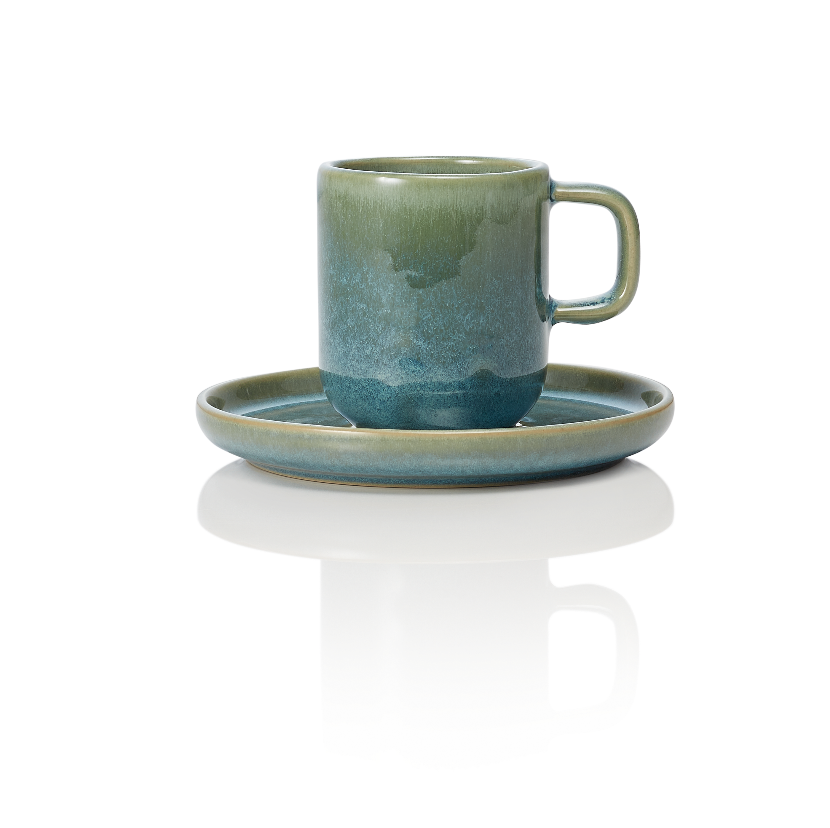 WAS Germany 6x Espresso- und Untertasse Set ROCKZZERO, 90 ml., myrtle green, Steinzeug (452304009)