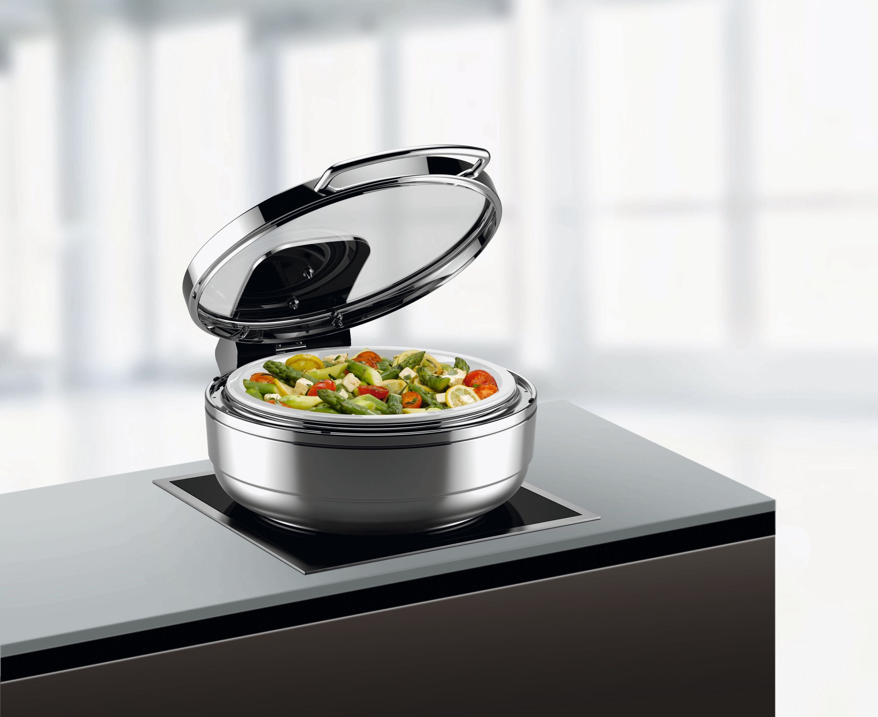 WMF Chafing Dish "HOT&FRESH", Edelstahl und Glas, Serie: BASIC, Rund, Durchmesser: 39cm, Höhe: 19cm