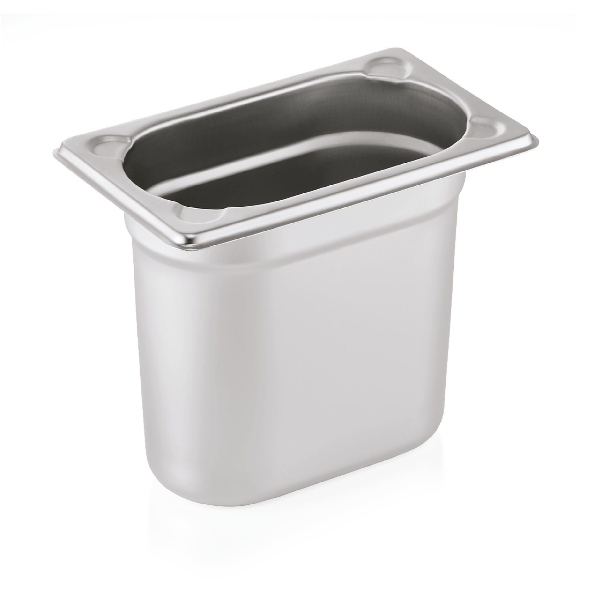 WAS Germany GN Behälter 1/9 mit U-Ecken, Serie:GN CORE, Chromnickelstahl, Höhe: 150 mm, 1,5 Liter (7619150)