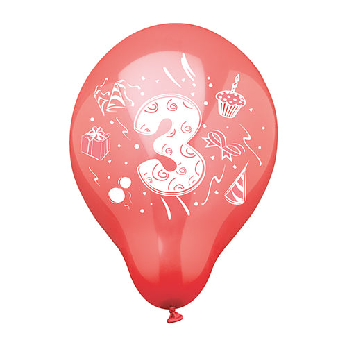 Papstar 12x 6 Zahlenluftballons Ø 25 cm farbig sortiert "3"