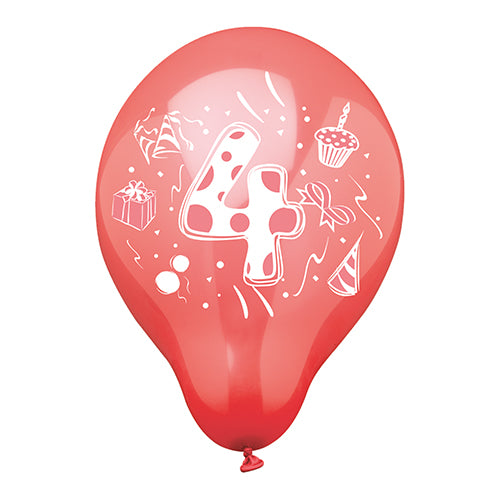 Papstar 12x 6 Zahlenluftballons Ø 25 cm farbig sortiert "4"