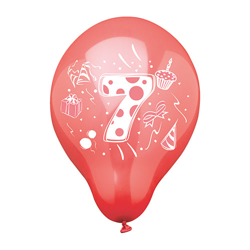 Papstar 12x 6 Zahlenluftballons Ø 25 cm farbig sortiert "7"