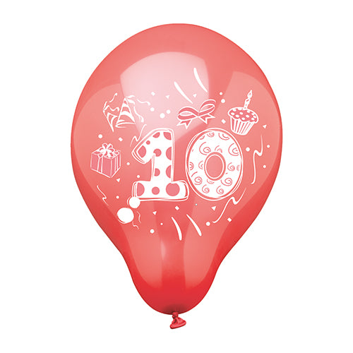 Papstar 12x 6 Zahlenluftballons Ø 25 cm farbig sortiert "10"
