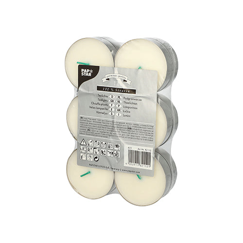 Papstar 12x 12 Maxi Lichte Ø 59 mm · 20 mm weiss aus 100 % Stearin