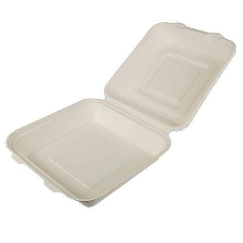 Papstar Menüboxen, Zuckerrohr "pure" ungeteilt 8 cm x 25,5 cm x 25,5 cm weiss