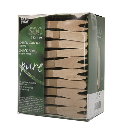 Papstar 4.000 Snack-Gabeln, Material: Holz, Serie: Pure, Länge: 12,1cm