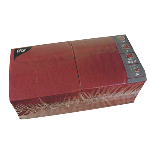 Papstar 1.000 Servietten, 3-lagig 1/4-Falz 40 cm x 40 cm bordeaux