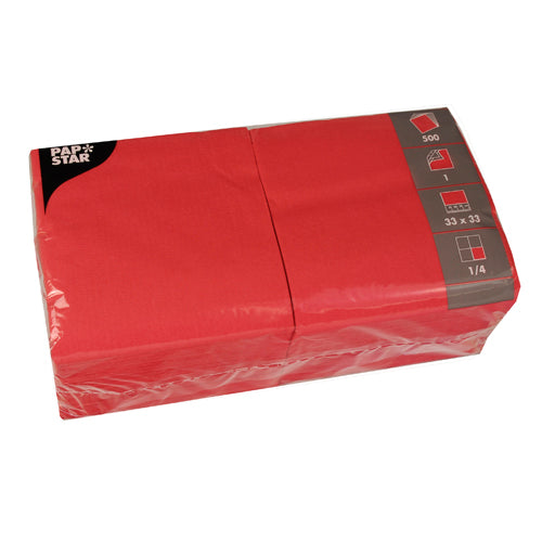 Papstar 10x 500 Servietten, 1-lagig 1/4-Falz 33 cm x 33 cm rot