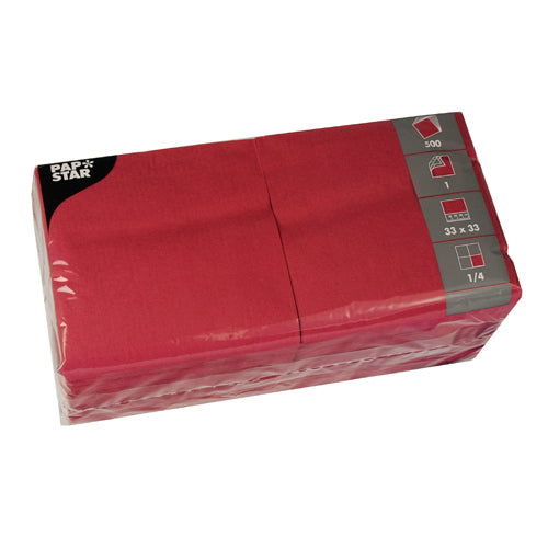 Papstar 10x 500 Servietten, 1-lagig 1/4-Falz 33 cm x 33 cm weinrot