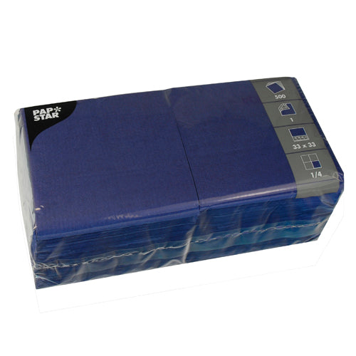 Papstar 10x 500 Servietten, 1-lagig 1/4-Falz 33 cm x 33 cm dunkelblau