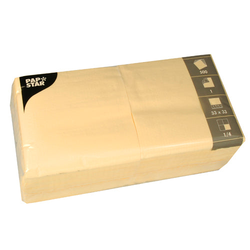 Papstar 10x 500 Servietten, 1-lagig 1/4-Falz 33 cm x 33 cm creme