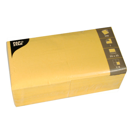 Papstar 10x 500 Servietten, 1-lagig 1/4-Falz 33 cm x 33 cm gelb
