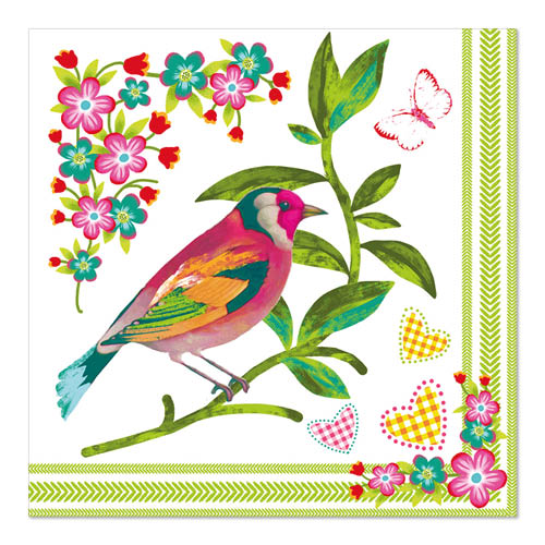 Papstar 10x 20 Servietten, 3-lagig 1/4-Falz 33 cm x 33 cm "Birdie"