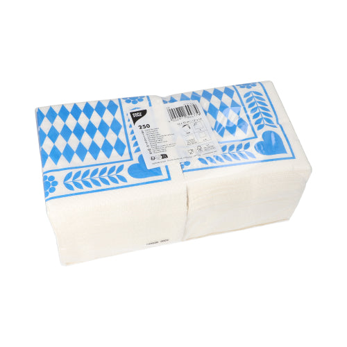 Papstar 1.000x Servietten "Bayrisch Blau" (3-lagig 1/4-Falz), Papier, Blau und Weiß, 33x33cm