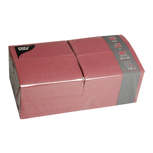 Papstar 1.000 Servietten, 3-lagig 1/8-Falz 33 cm x 33 cm bordeaux