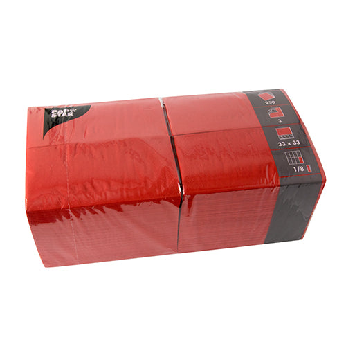 Papstar 1.000 Servietten, 3-lagig 1/8-Falz 33 cm x 33 cm rot