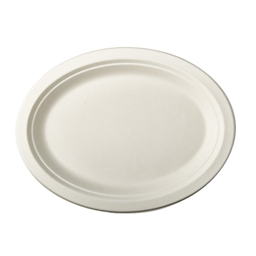 Papstar 12x 12 Teller, Zuckerrohr "pure" oval 32 cm x 25,5 cm x 2 cm weiss