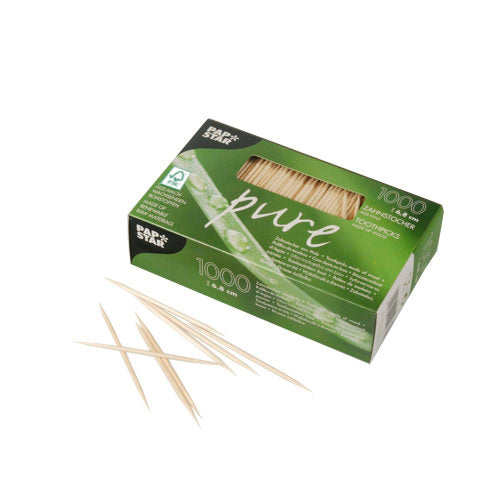 Papstar 12x 1000 Zahnstocher, Holz "pure" rund 6,8 cm