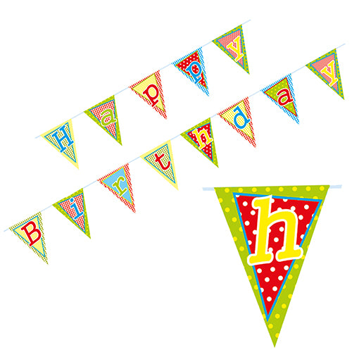Papstar 10x Wimpelkette, Papier 4 m "Happy Birthday" lackiert