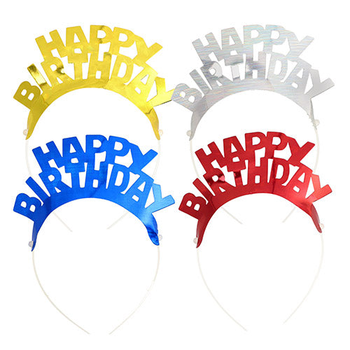 Papstar 8x 4 Haarreifen farbig sortiert "Happy Birthday" "Metallic"